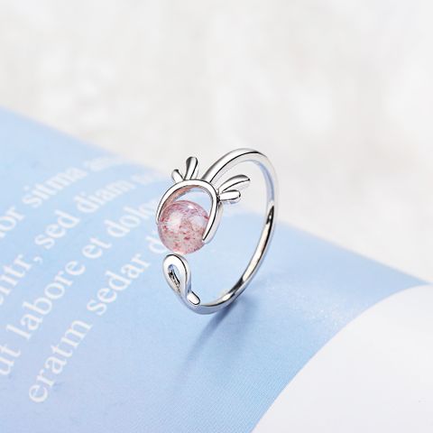 Wholesale Simple Style Antlers Copper Inlay White Gold Plated Garnet Strawberry Quartz Open Rings