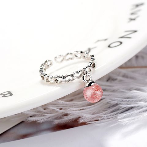 Wholesale Sweet Heart Shape Copper Inlay White Gold Plated Strawberry Quartz Charm Rings