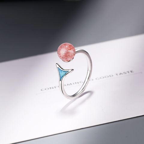Wholesale Simple Style Classic Style Fish Tail Copper Inlay Strawberry Quartz Rings