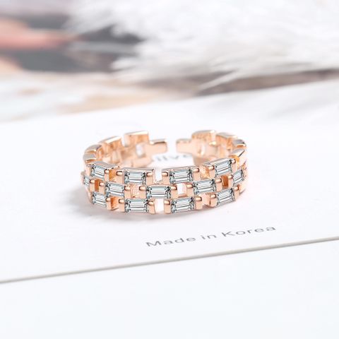 Simple Style C Shape Copper Plating Inlay Artificial Gemstones Open Rings