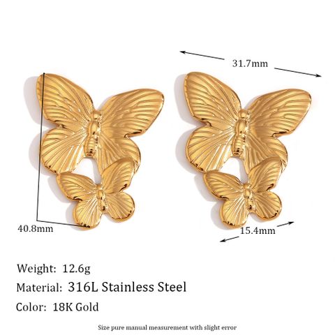1 Pair Vintage Style Classic Style Butterfly Plating Stainless Steel 18k Gold Plated Drop Earrings