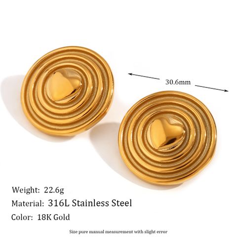 1 Pair Vintage Style Simple Style Classic Style Heart Shape Plating Stainless Steel 18k Gold Plated Ear Studs