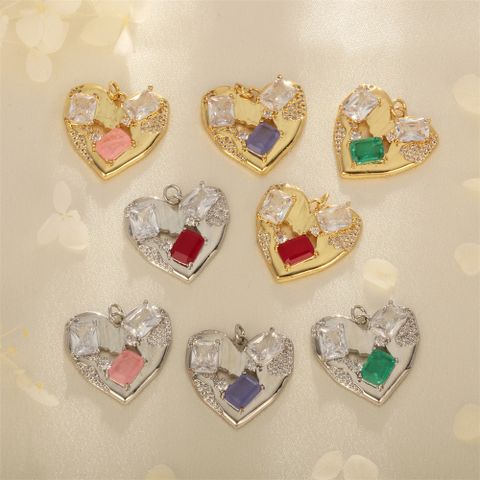 Simple Style Heart Shape Copper Plating Inlay Zircon 18k Gold Plated Charms