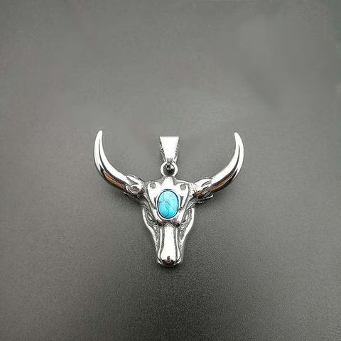 Fashion Horns Titanium Steel Polishing Inlay Turquoise Pendant Necklace 1 Piece