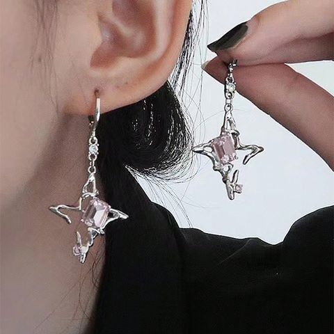 1 Pair Sweet Cool Style Star Plating Inlay Alloy Artificial Gemstones White Gold Plated Drop Earrings