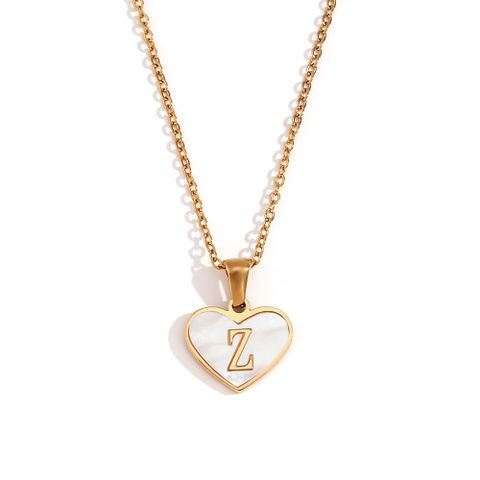 Simple Style Letter Heart Shape Stainless Steel Plating Shell 18k Gold Plated Pendant Necklace