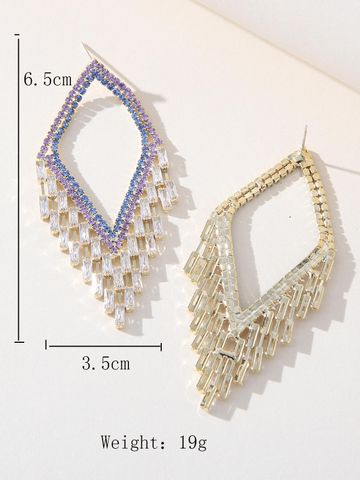1 Pair Glam Shiny Tassel Rhombus Plating Inlay Copper Zircon 14k Gold Plated Drop Earrings