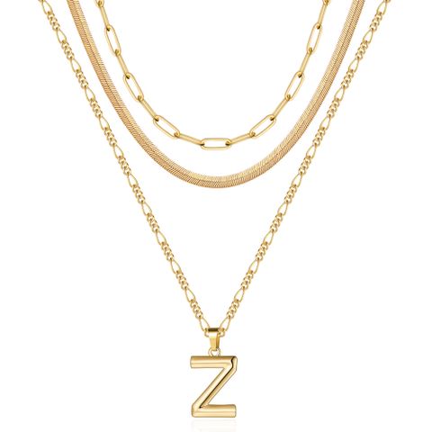 Simple Style Letter Stainless Steel Copper Plating 14k Gold Plated Three Layer Necklace