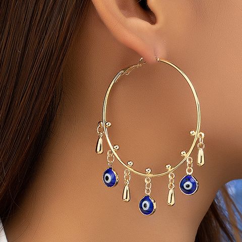 1 Pair Simple Style Eye Plating Inlay Alloy Glass Hoop Earrings