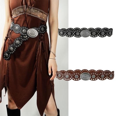 Retro Ethnic Style Color Block Pu Leather Alloy Plating Women's Leather Belts