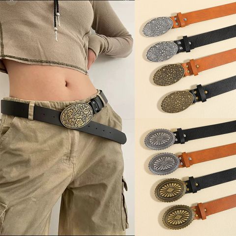 Retro Geometric Pu Leather Alloy Plating Women's Leather Belts