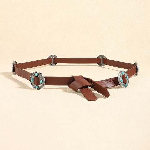 Streetwear Color Block Imitation Leather Alloy Plating Women's Leather Belts