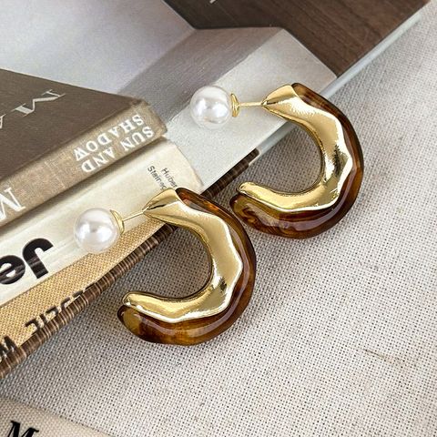 1 Pair Glam Solid Color Plating Alloy Resin Gold Plated Ear Studs