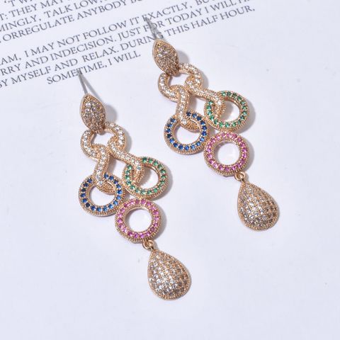 1 Pair Glam Luxurious Geometric Plating Inlay Copper Zircon 24k Gold Plated Drop Earrings