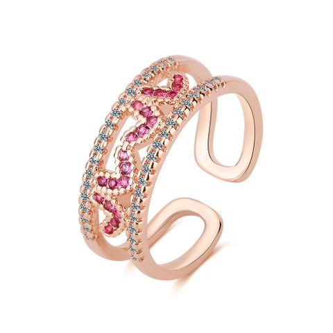 Simple Style Heart Shape Copper Inlay Zircon Rings