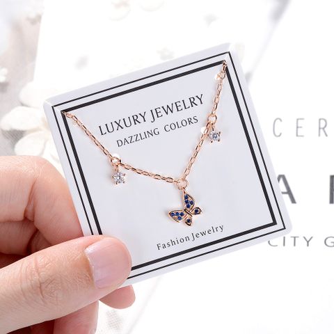 Lady Star Butterfly Copper Plating Inlay Zircon 24k Gold Plated Pendant Necklace
