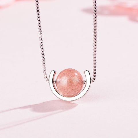 Simple Style Round Copper Plating Inlay Crystal White Gold Plated Pendant Necklace
