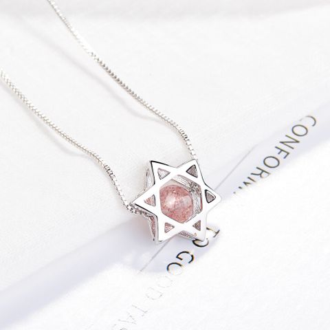 Copper Simple Style Plating Inlay Star Labradorite Strawberry Quartz Necklace