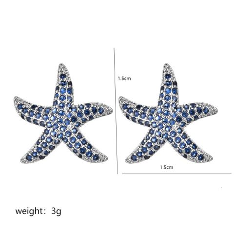 1 Pair Sweet Starfish Plating Inlay Copper Zircon White Gold Plated Ear Studs