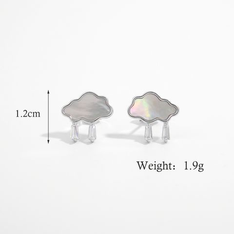 1 Pair Elegant Sweet Clouds Polishing Inlay Sterling Silver Shell Zircon White Gold Plated Rhodium Plated Ear Studs