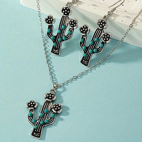 Simple Style Commute Cactus Gold Plated Turquoise Alloy Wholesale Jewelry Set