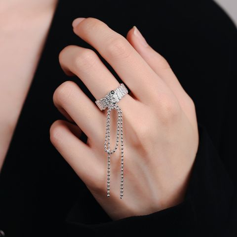 Streetwear Solid Color Copper Tassel Plating Inlay Zircon White Gold Plated Open Rings