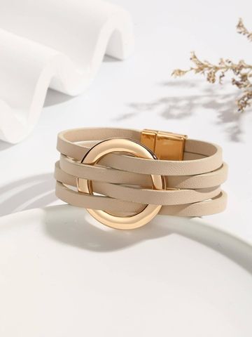 Wholesale Jewelry Simple Style Commute Color Block Pu Leather 14K Gold Plated Wristband