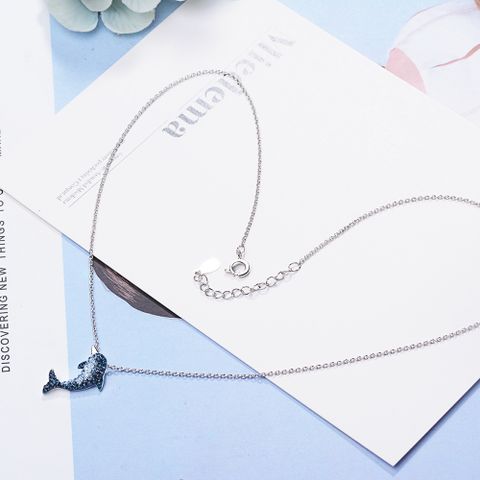 Copper White Gold Plated Cute Simple Style Plating Inlay Dolphin Artificial Crystal Pendant Necklace