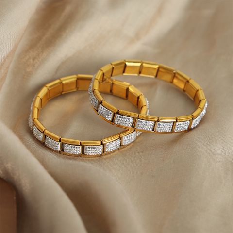 Casual Elegant Simple Style Square Titanium Steel Plating Inlay Artificial Diamond 18k Gold Plated Bracelets