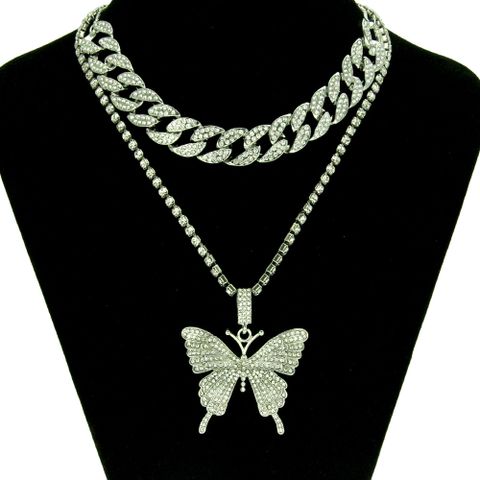 1 Piece Hip-hop Butterfly Alloy Inlay Artificial Diamond Women's Layered Necklaces