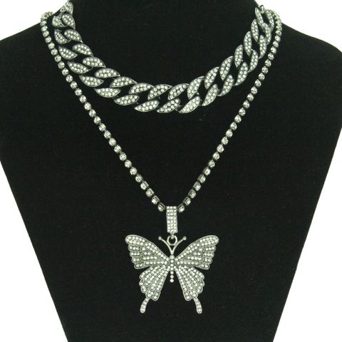 1 Piece Hip-hop Butterfly Alloy Inlay Artificial Diamond Women's Layered Necklaces