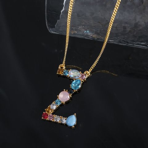 1 Piece Simple Style Letter Alloy Plating Rhinestones Women's Pendant Necklace