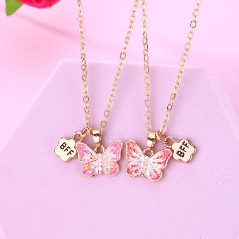 1 Set Cute Butterfly Alloy Sequins Enamel Plating Girl's Pendant Necklace