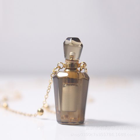 Ethnic Style Heart Shape Perfume Bottle Crystal Metal Pendant Necklace 1 Piece