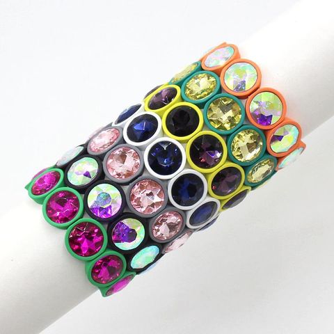 1 Piece Fashion Round Enamel Stoving Varnish Inlay Artificial Gemstones Women's Bracelets