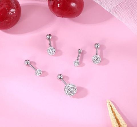 Simple Style Solid Color Stainless Steel Inlay Artificial Diamond Ear Studs 1 Piece