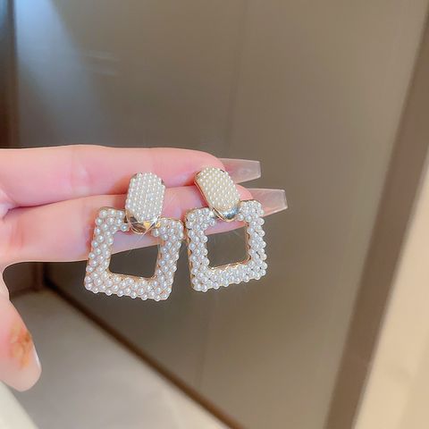 1 Pair Elegant Square Alloy Plating Artificial Pearls Women's Drop Earrings