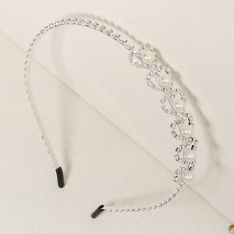 Elegant Heart Shape Metal Inlay Artificial Pearls Rhinestones Hair Band 1 Piece