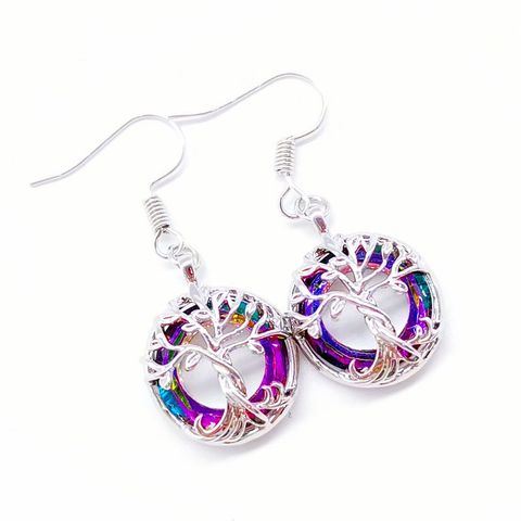 1 Pair Retro Round Tree Alloy Metal Hollow Out Women's Earrings Necklace