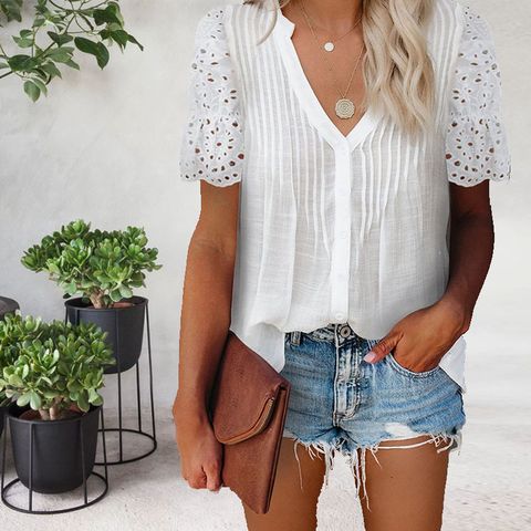 Women's T-shirt Short Sleeve T-shirts Patchwork Fashion Solid Color