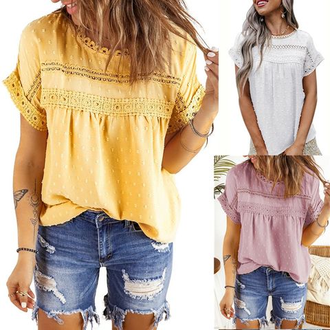 Women's T-shirt Blouse Short Sleeve T-shirts Casual Solid Color