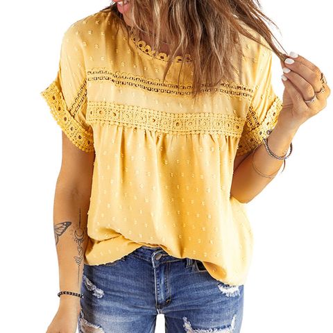 Women's T-shirt Blouse Short Sleeve T-shirts Casual Solid Color
