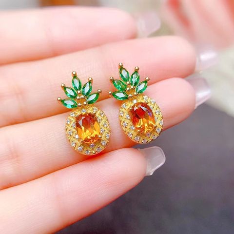 1 Piece 1 Pair Fashion Fruit Copper Plating Zircon Women's Rings Earrings Necklace