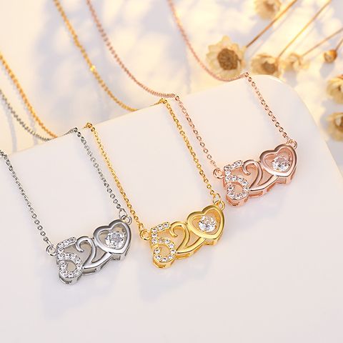 Fashion Number Heart Shape Copper Plating Zircon Pendant Necklace