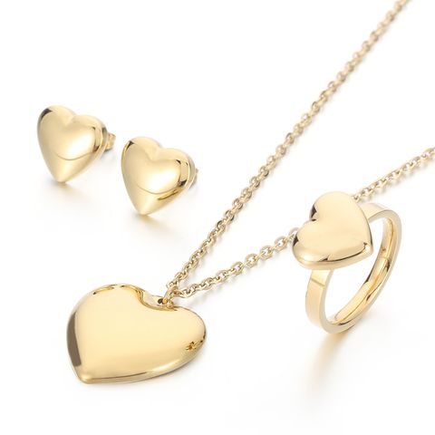 Fashion Heart Shape Titanium Steel Plating Rings Earrings Necklace 1 Set