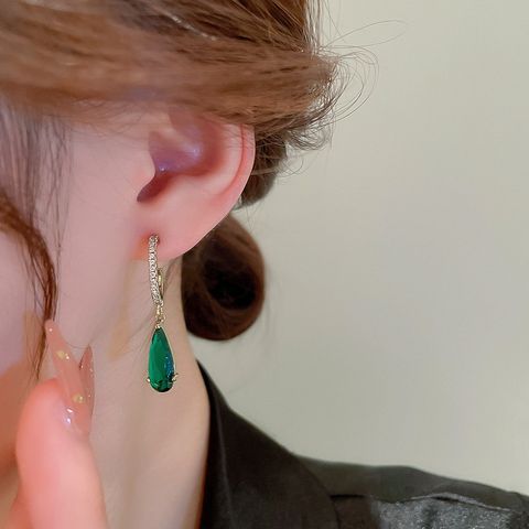 1 Pair Fashion Water Droplets Alloy Inlay Rhinestones Women's Drop Earrings