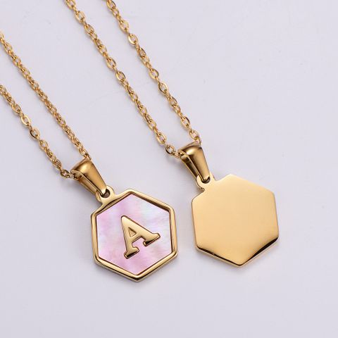 304 Stainless Steel 18K Gold Plated Lady Plating Letter Shell Pendant Necklace