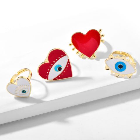 1 Piece Cute Heart Shape Eye Alloy Enamel Women's Open Ring