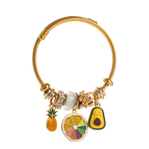 1 Piece Fashion Strawberry Pineapple Alloy Enamel Inlay Rhinestones Gold Plated Women's Bangle