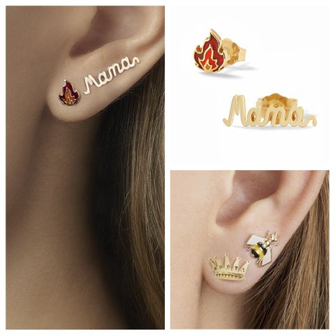 1 Par Moda Letra Fuego Abeja Aleación Enchapado Diamantes De Imitación Mujeres Pendientes